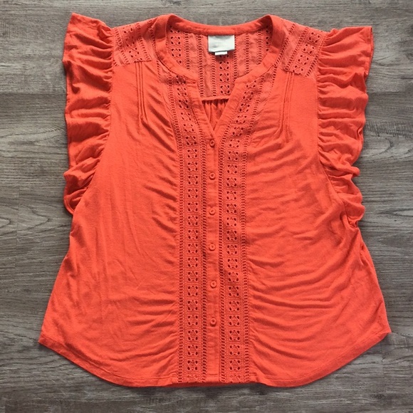 Maeve - Kailana Flutter Sleeve Top - Coral - Picture 4 of 9